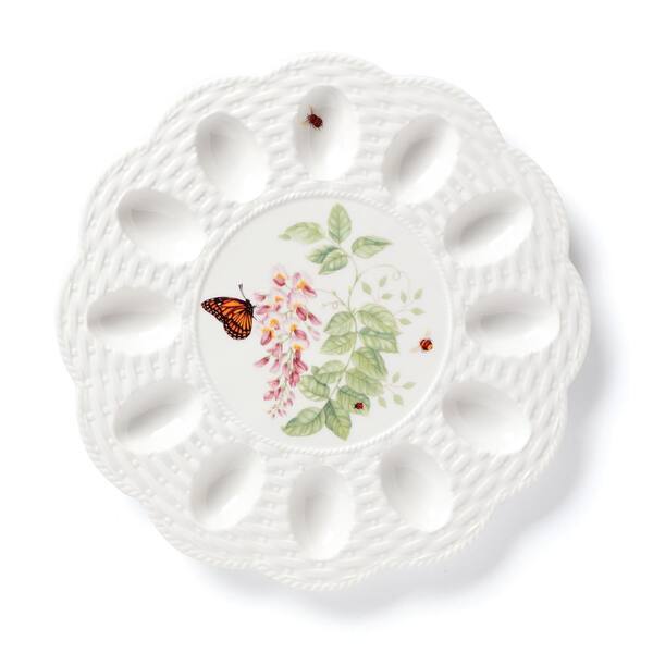 Lenox Butterfly Meadow Figural 11.75 in. W 0.75 in. H 11.75 in. D Circular Multi-Colored Porcelain Egg Serving Tray