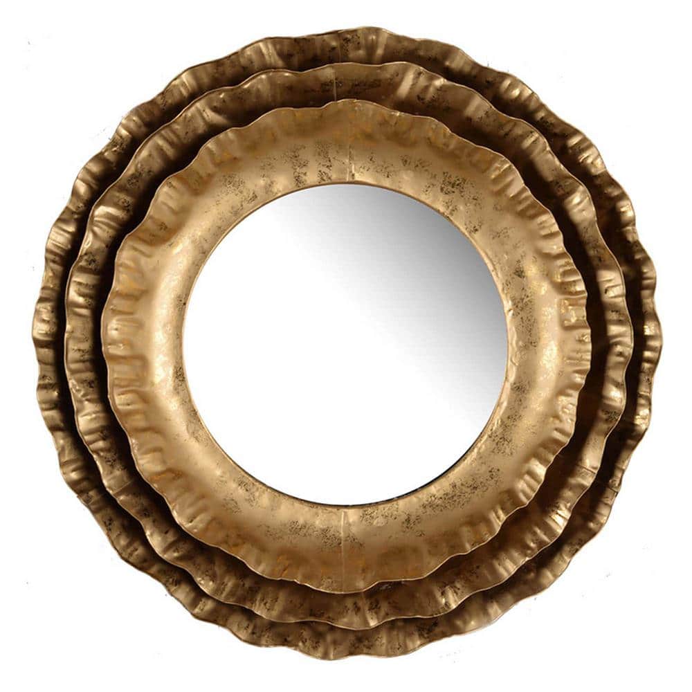16 in. W x 16 in. H Round Framed Wall Bathroom Vanity Mirror in Gold, Mid-C