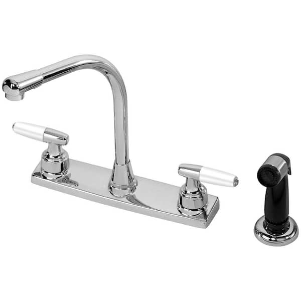 Homewerks Worldwide 2-Handle Standard Kitchen Faucet with Black Side Sprayer in Chrome
