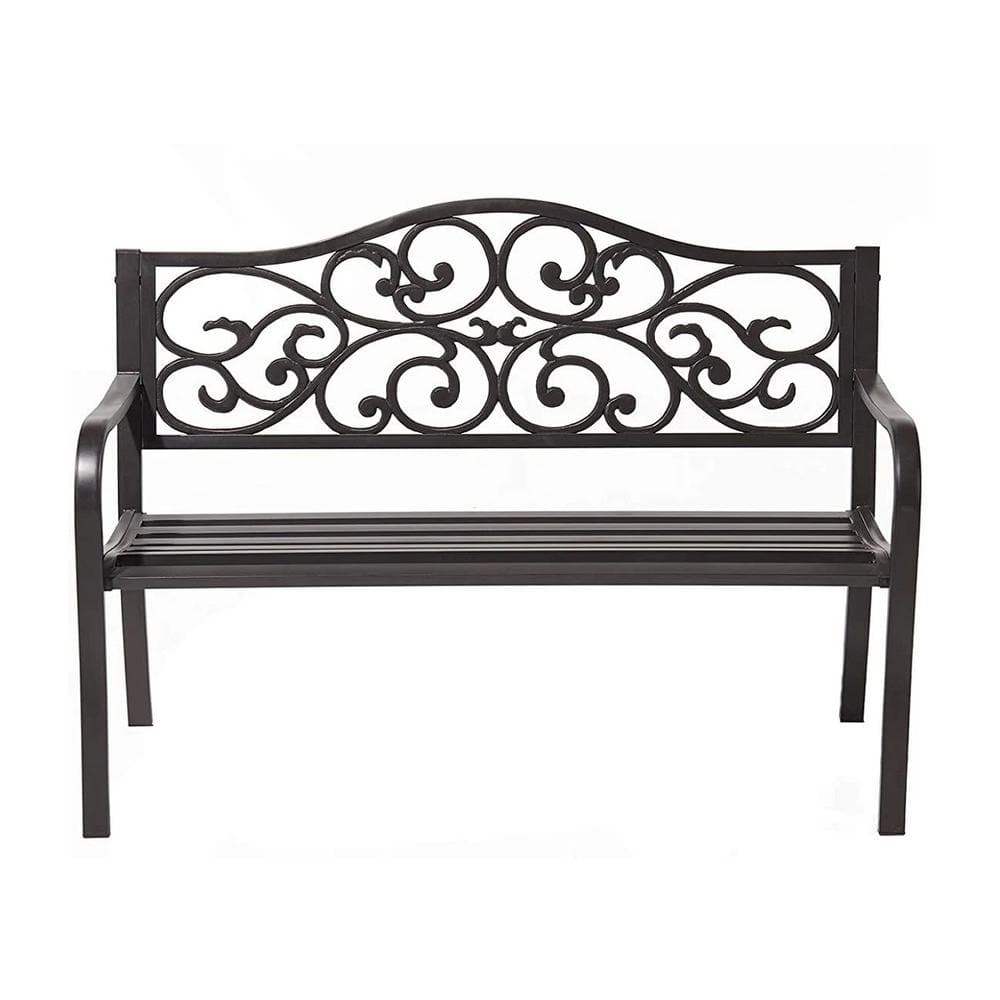 Kahomvis 50 in. 2Person Dark Brown Metal Outdoor Patio Bench BSSLKW1