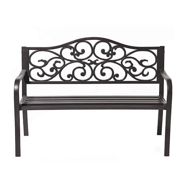 Kahomvis 50 in. 2-Person Dark Brown Metal Outdoor Patio Bench