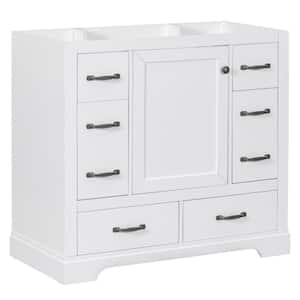 35.5 in. W x 17.9 in. D x 33 in. H Freestanding Bath Vanity Cabinet without Top with 1 Door and 6 Drawers in White