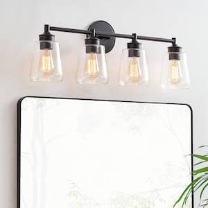 30 in. 4-light Black Bathroom Vanity Light with Clear Glass Shades