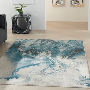 Maxell Ivory/Teal 5 ft. x 7 ft. Abstract Contemporary Area Rug