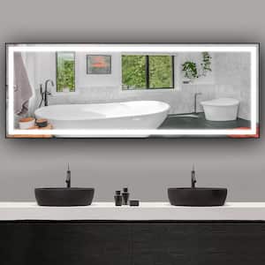 96 in. W x 36 in. H Rectangular Aluminum Framed Anti-Fog Dimmable LED Wall Mounted Bathroom Vanity Mirror in Matte Black