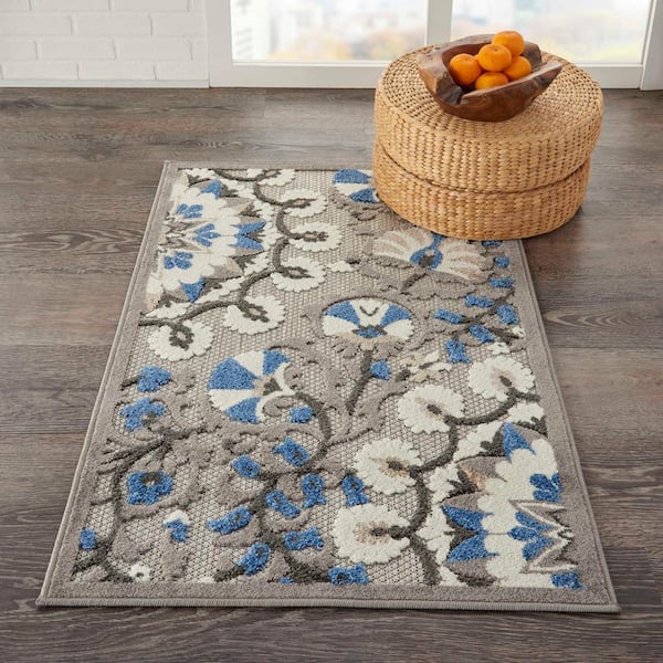 Aloha Gray/Multicolor doormat 3 ft. x 4 ft. Floral Modern Indoor/Outdoor Patio Kitchen Area Rug