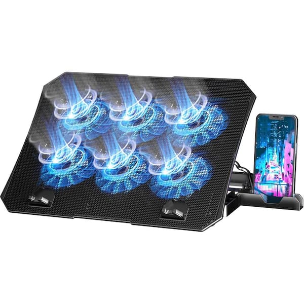 Vrbgify Laptop Cooling Pad for 12-15.6 in. 6-Cooler Fans with Blue Lights, Laptop Cooling Stand with 2-USB Ports in Blue