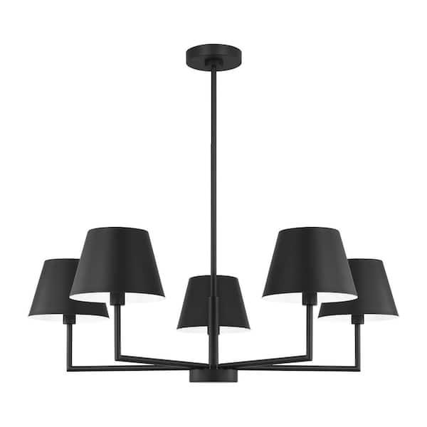 Ender 32.63 in. W x 10.5 in. H 5-Light Midnight Black Modern Chandelier with Steel Shades and No Bulbs Included