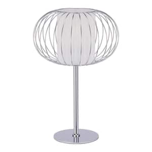 17 in. Chrome Table Lamp with White Shade and Metal Cage Frame