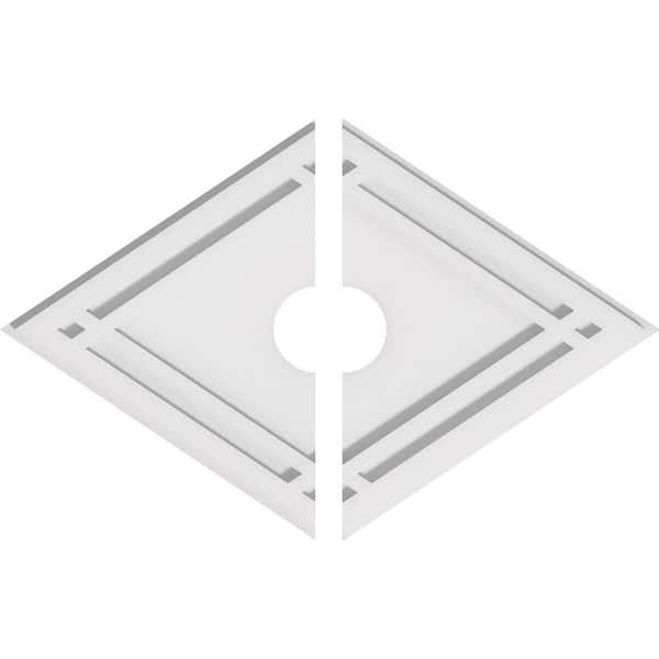 Ekena Millwork 22 in. W x 14-5/8 in. H x 3 in. ID x 1 in. P Diamond Architectural Grade PVC Contemporary Ceiling Medallion (2-Piece)