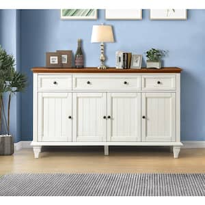 Rick White Wood 58 in. W Sideboard with 3-Drawer Solid Wood Legs