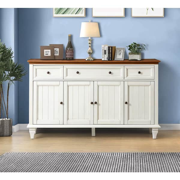 JAYDEN CREATION Rick White Wood 58 in. W Sideboard with 3-Drawer Solid Wood Legs