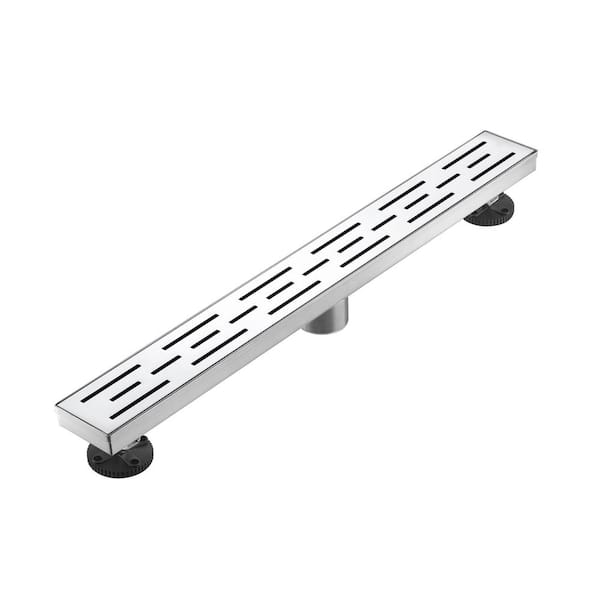 24 in. Stainless Steel Linear Shower Drain with Square Pattern Drain Cover in Brushed Nickel