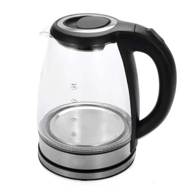 Lumme 7-Cups Black Glass Cordless Electric Kettle with 360-Swivel Base ...