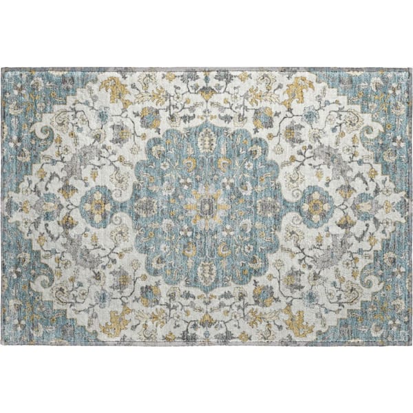 Mayfield Premium Machine Washable Abstract AMF2463 Teal 2 ft. x 3 ft. Accent Rug