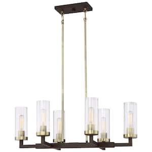 Ainsley Court 6-Light Aged Kinston Bronze and Brushed Bronze Highlights Modern Chandelier for Dining Room