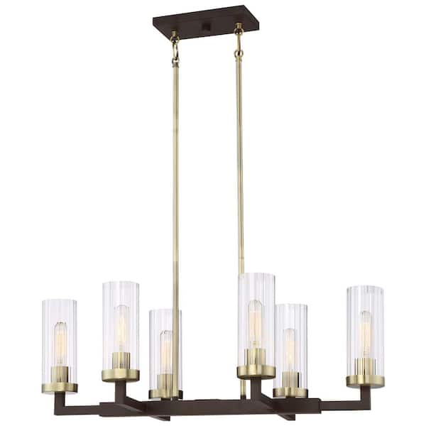 Minka Lavery Ainsley Court 6-Light Aged Kinston Bronze and Brushed Bronze Highlights Modern Chandelier for Dining Room
