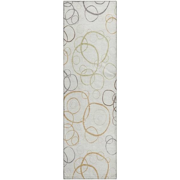 Mayfield Premium Machine Washable Abstract AMF2408 Ivory 2 ft. x 7 ft. Runner Rug