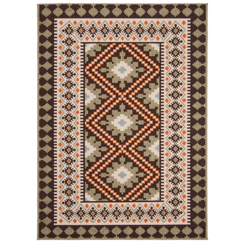 SAFAVIEH Veranda Chocolate/Terracotta 7 ft. x 10 ft. Border Indoor ...