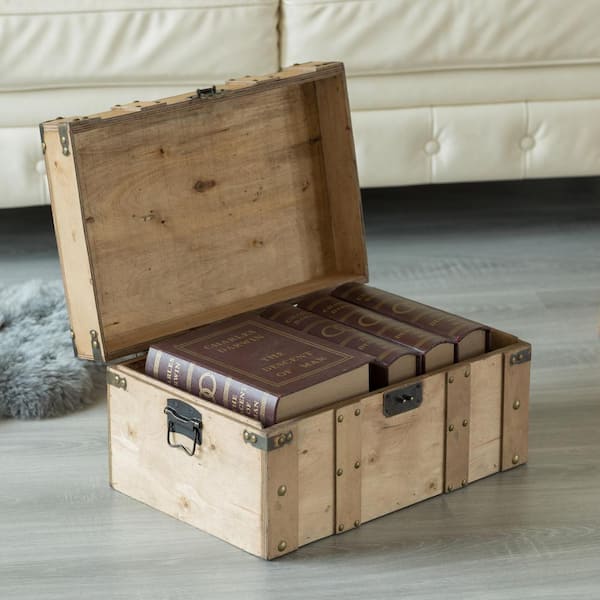 Small Vintiquewise Natural Wooden Style Trunk with Handles 