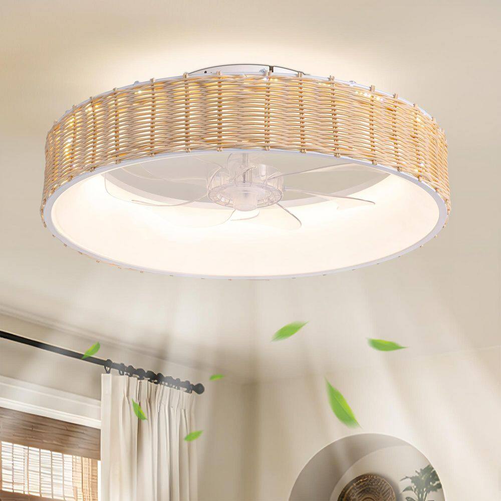 Modern Smart 19.7 in. Yellow Woven Flush Mount Standard Dimmable LED Ceiling Fan with Lights and Remote for Small Room price history on PriceWatchPro