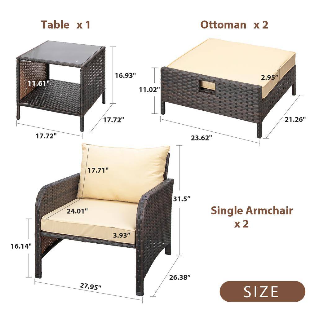 Measurement diagram of the 5-piece wicker furniture set.