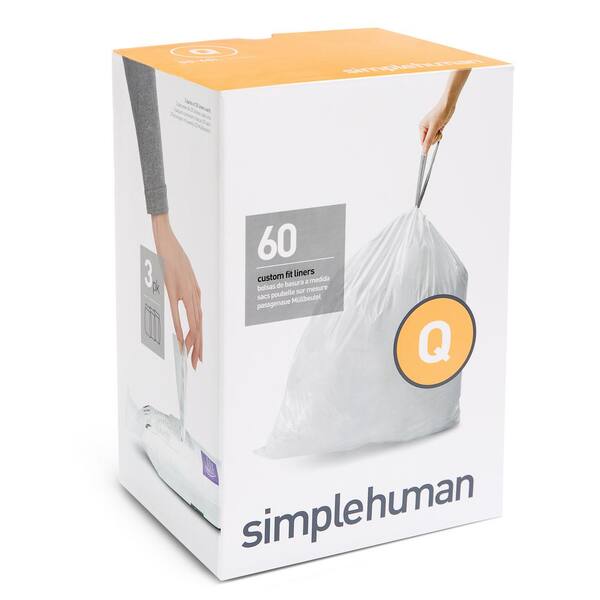 Lot of 3 Code Q 20 Ct SIMPLEHUMAN Custom Fit Trash Bag Can 60 Liners Refill Size 