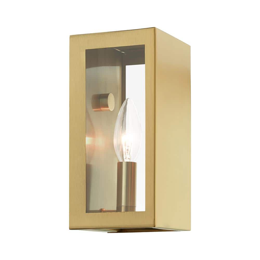 Satin Gold Stainless Steel 1-Light Outdoor Sconce with Clear Glass
