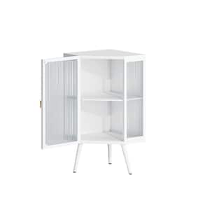 22 in.L x 16 in.W x 32 in. H in White Ready to Assemble Floor Coner Cabinet with Tempered Glass Door and Storage Shelves