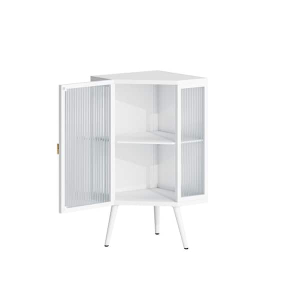FUNKOL 22 in.L x 16 in.W x 32 in. H in White Ready to Assemble Floor Coner Cabinet with Tempered Glass Door and Storage Shelves