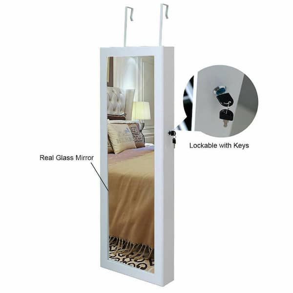 Costway Wall Mount Lockable Mirrored Jewelry Box Cabinet Organizer Armoire with Light Christmas