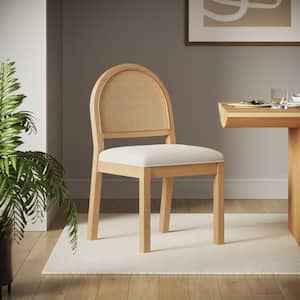 Bailey 19 in. Boucle Upholstered Side Dining Chair w/ Rattan Back and Solid Wood Legs, Cream Boucle/Warm Pine