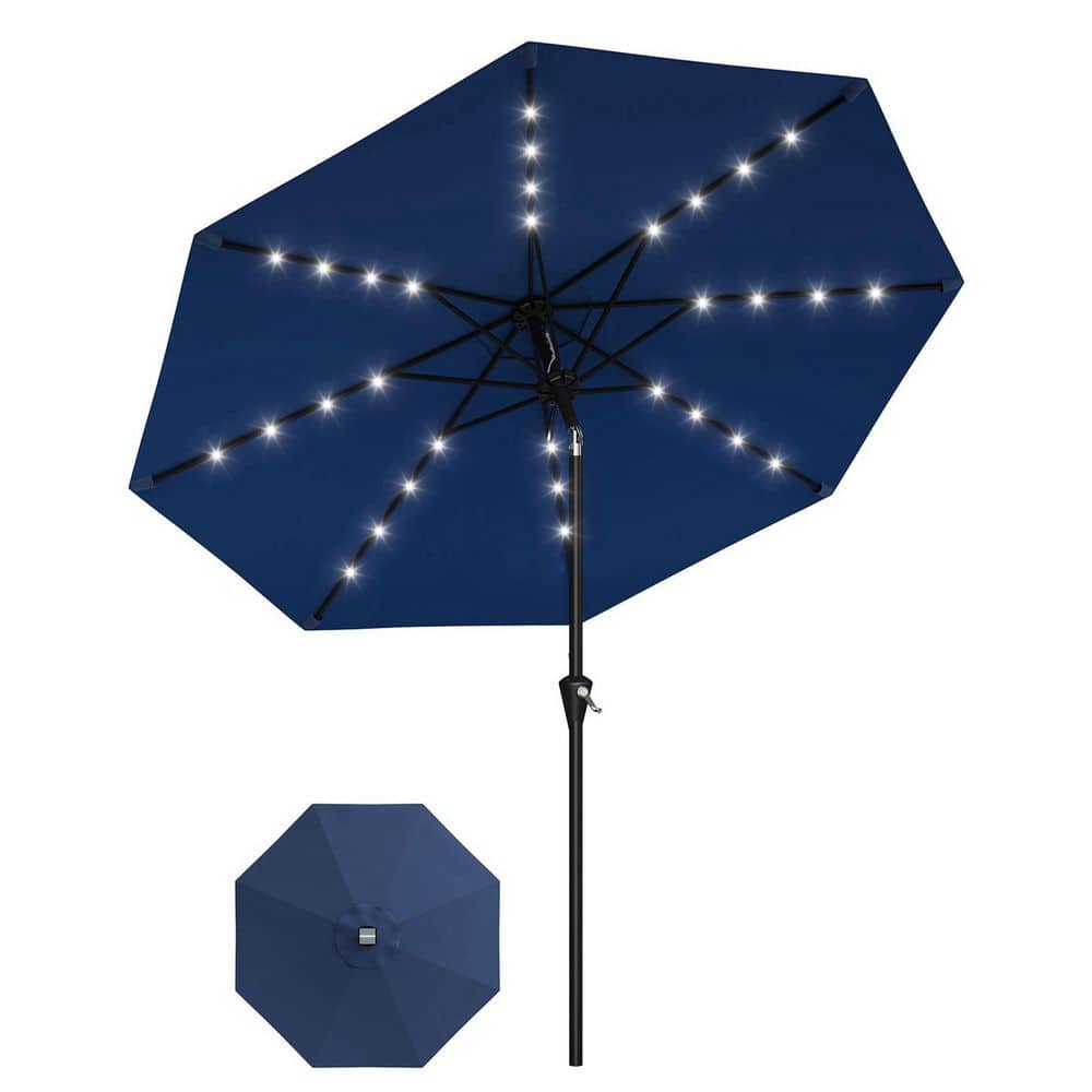 10 ft. Solar LED Lighted Patio Umbrella, Round Market Table Umbrella in Navy Blue with Crank Lift and Button Tilt price history on PriceWatchPro