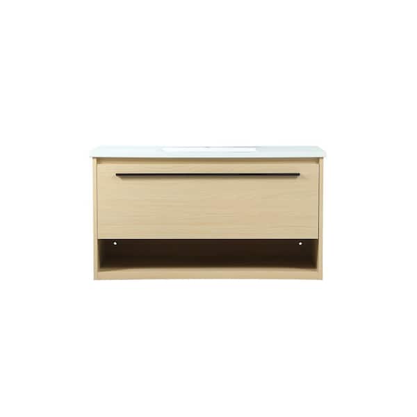 Unbranded Simply Living 36 in. Single Bathroom Vanity in maple with Quartz Vanity Top in Ivory White