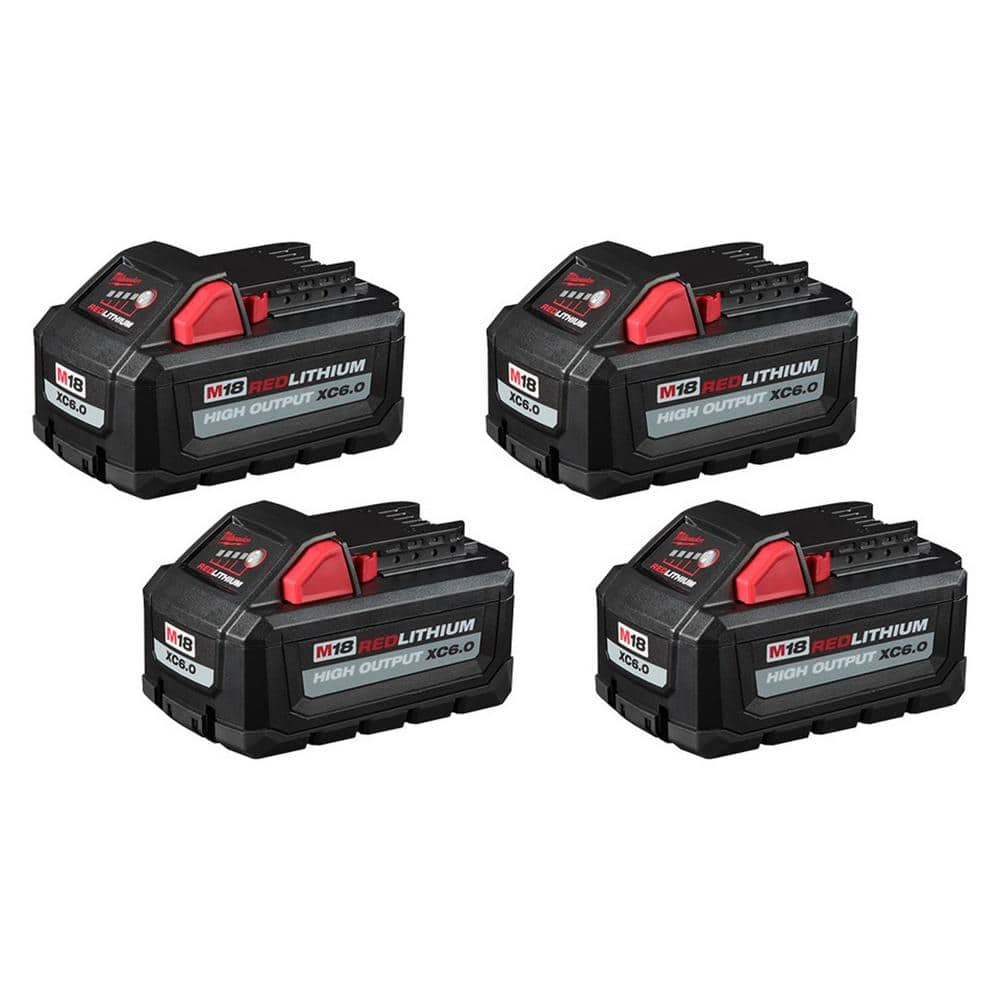 Milwaukee M18 18-Volt Lithium-Ion High Output 6.0Ah Battery Pack (4-Pack)  48-11-1862-48-11-1862 The Home Depot