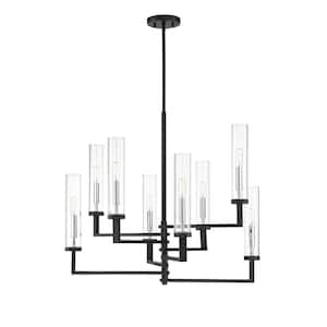 28.38 in. W x 25 in. H 8-Light Matte Black with Polished Chrome Accents Chandelier with Clear Glass and Adjustable Arms