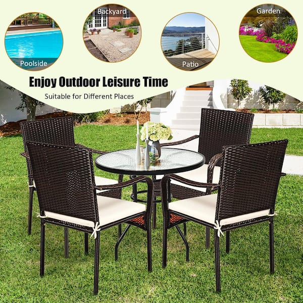 Costway Cushioned Wicker Outdoor Dining Chair Stackable with