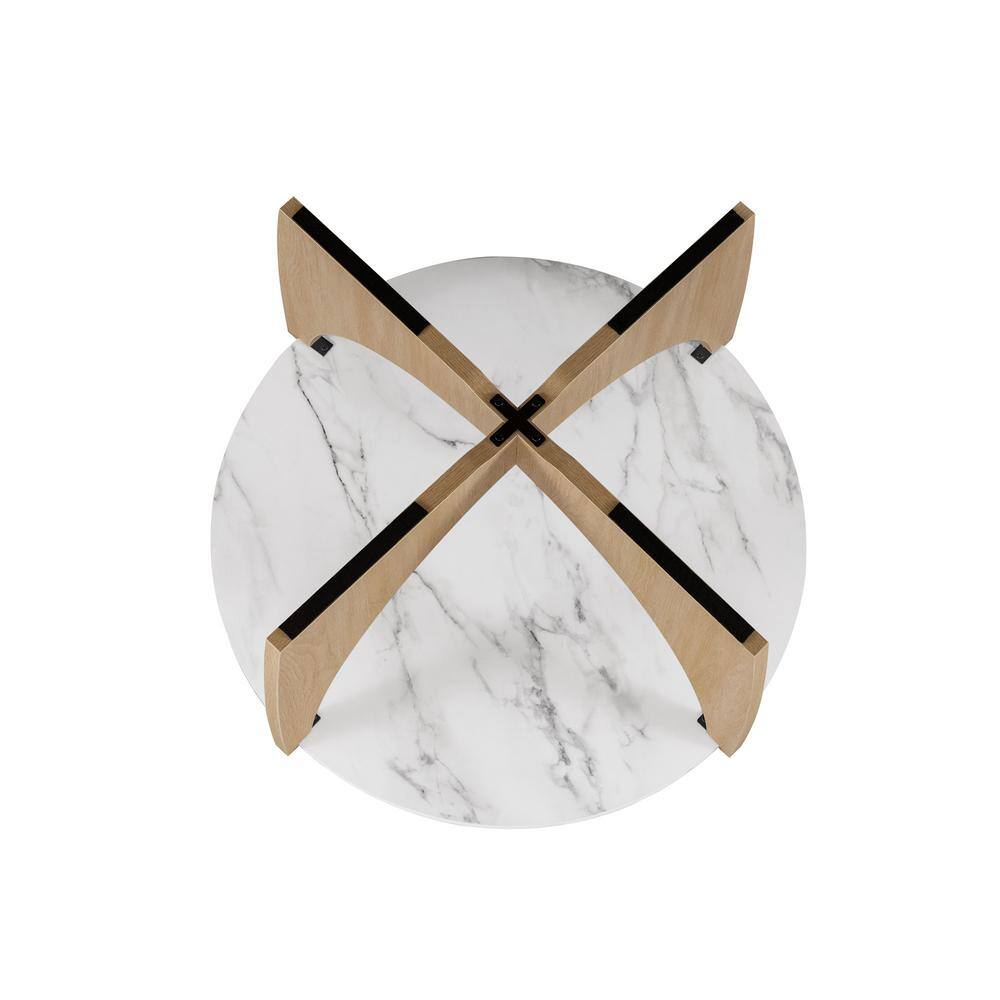 Calacatta Marble and Coastal Oak Round Coffee Table, 35 Inch