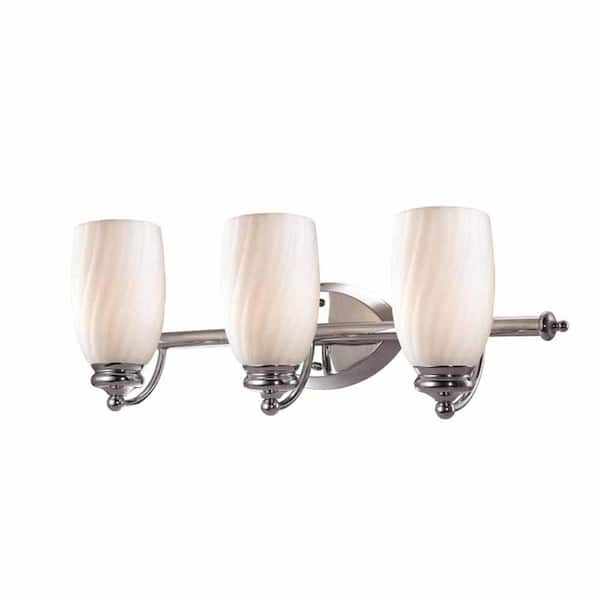Hampton Bay 3-Light Chrome Bath Bar Light with Frosted White Glass