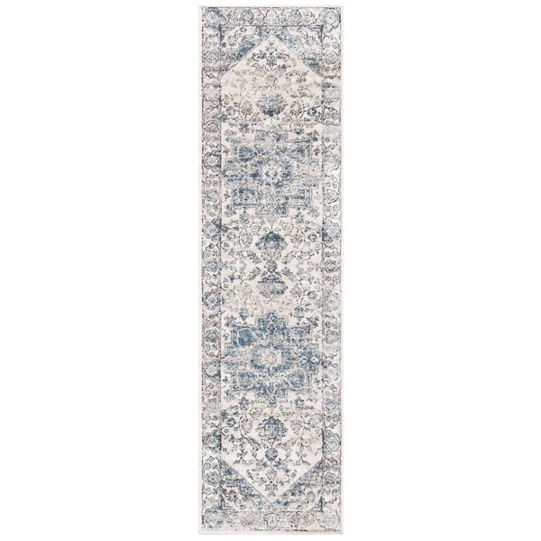 SAFAVIEH Oregon Ivory/Blue 2 ft. x 6 ft. Distressed Floral Runner Rug