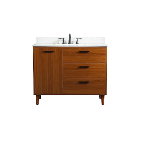Unbranded Simply Living 42 in. W x 22 in. D x 34 in. H Bath Vanity in Teak with Ivory White Engineered Marble Top