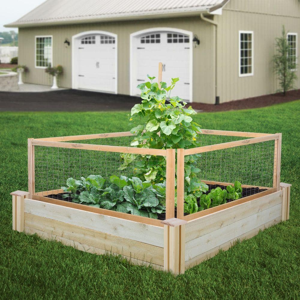 Cedar and Metal Mesh Garden Fence Panels, 23.5" x 45", 4-Pack