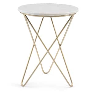Gabon Modern 18 in. Wide Metal Accent Side Table in White, Gold