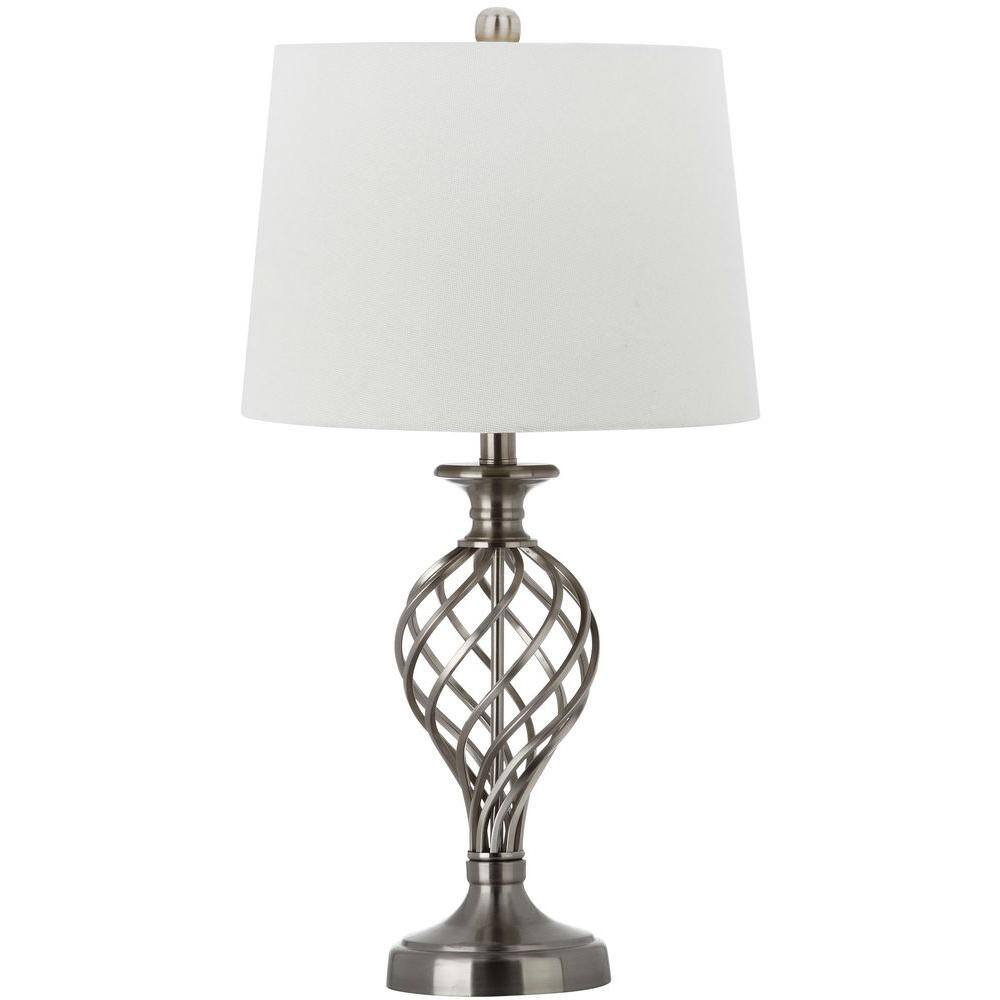 Aristocratic Silver Lattice Urn Table Lamp Set, Nickel Finish