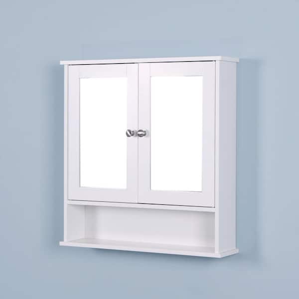 Nivencai 22 in. W x 5 in. D x 23 in. H Rectangular White Wood Medicine Cabinet with Mirror and Adjustable Shelf