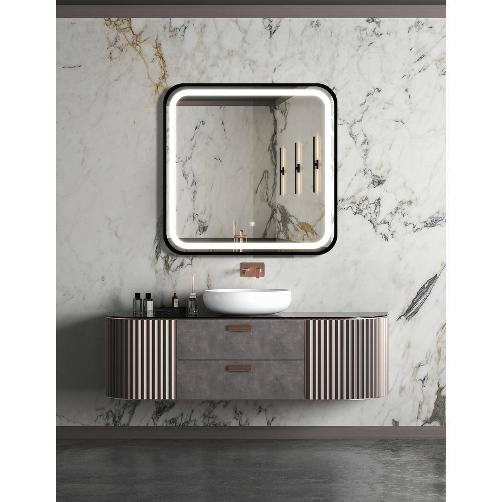 32 in. W x 32 in. H Sq. Metal Framed Anti-Fog Dimmable Wall Bathroom Vanity
