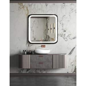 32 in. W x 32 in. H Sq. Metal Framed Anti-Fog Dimmable Wall Bathroom Vanity Mirror in Black