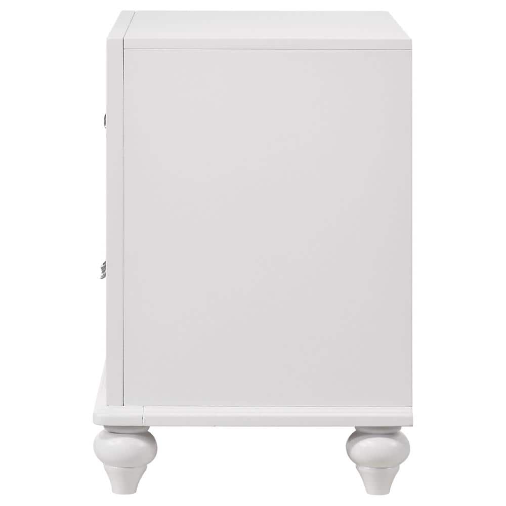 White Glam 2-Drawer Nightstand with Crystal Hardware