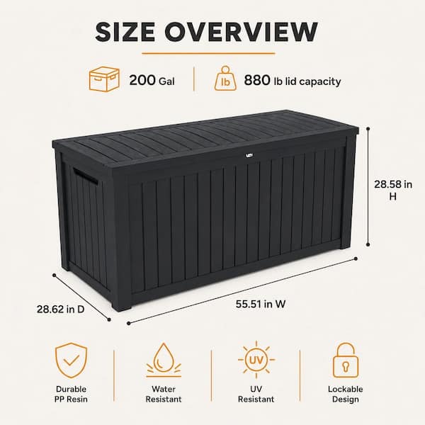 180 Gal. Extra Large Black Resin Deck Box with Hydraulic Lid