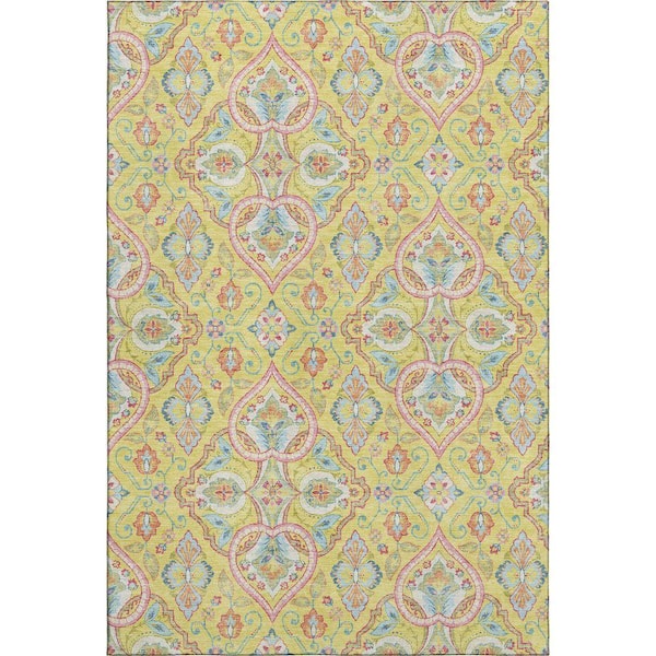 Mayfield Premium Machine Washable Abstract AMF2207 Yellow 5 ft. x 7 ft. 6 in. Area Rug